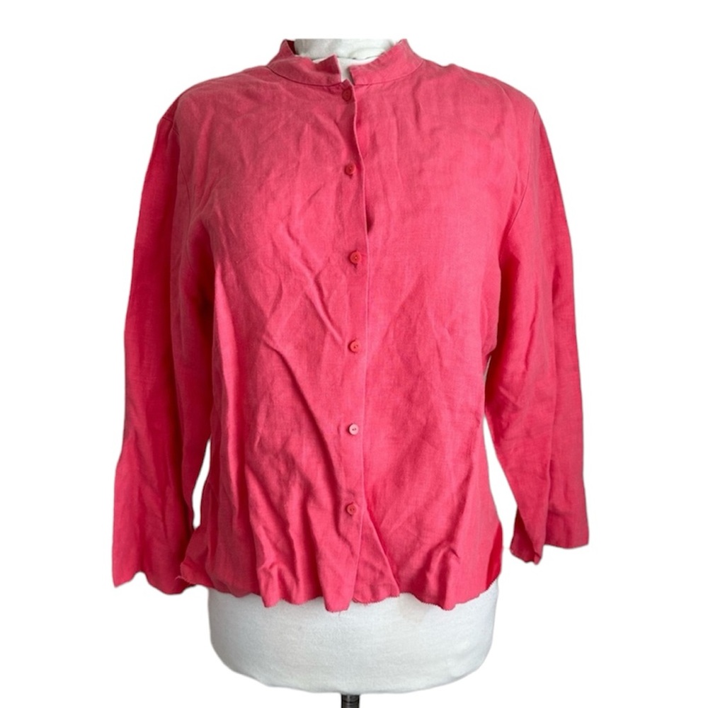 Eileen‎ Fisher Linen Button Up Salmon Sz M Scalloped